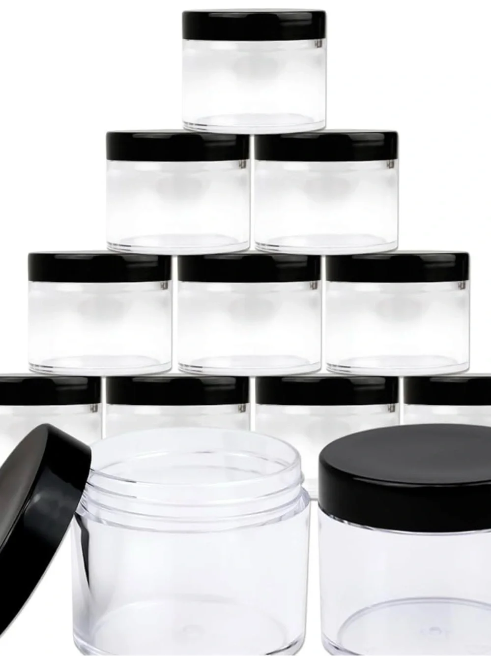 CLEAR Plastic Storage Jars with Black Lids NWOT